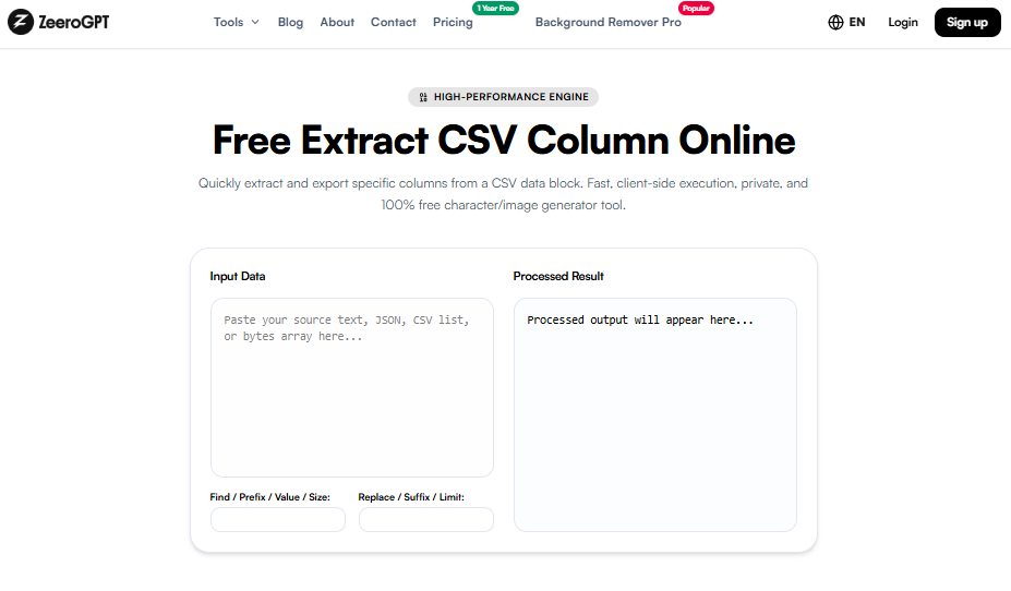 ZeeroGPT CSV to JSON Converter Online Interface