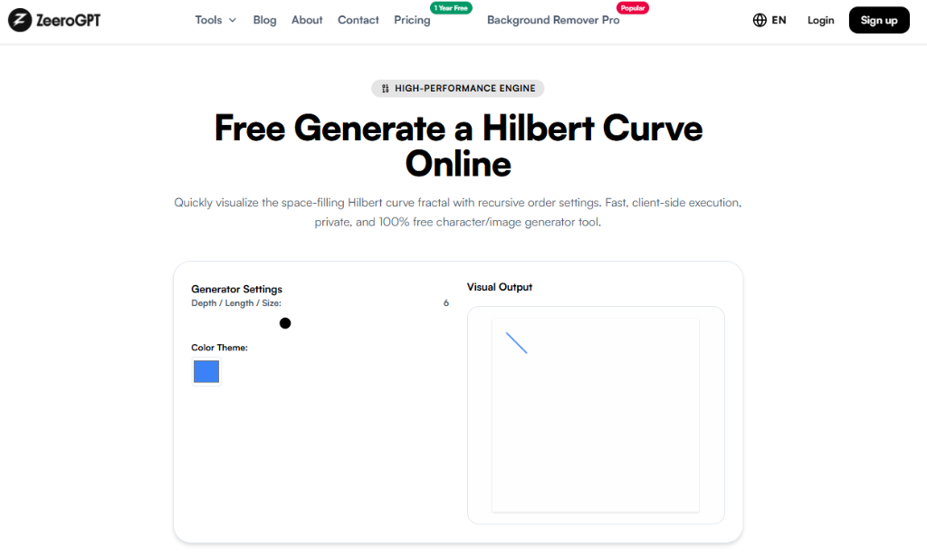 ZeeroGPT Hilbert Curve Generator Online Interface
