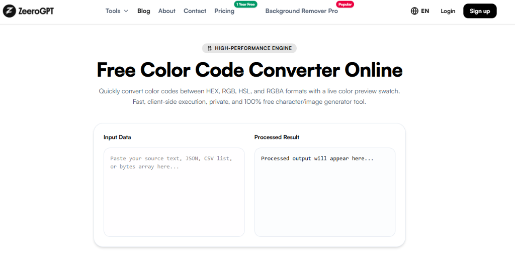 ZeeroGPT Color Code Converter Online Interface