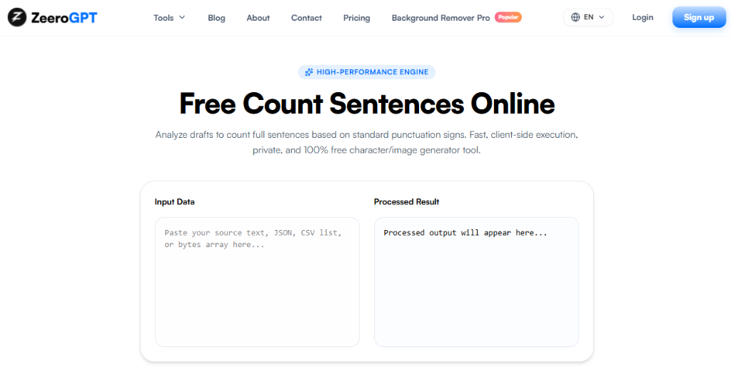 ZeeroGPT Sentence Counter Interface